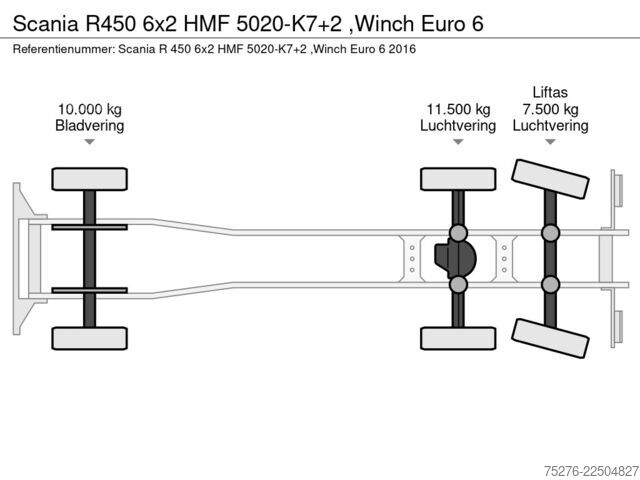 Camion-grue Scania R450 6x2 HMF 5020-K7+2 ,Winch Euro 6