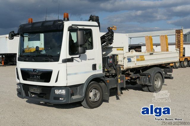 Furgón volquete trilateral MAN 8.220 TGL BB, Hiab 055 BS-2, Greifer, AHK, Funk