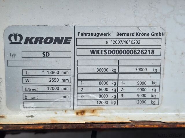 Open oplegger met zeil KRONE SD * PR. + PL. * SAF * 2X PALETTENLASTEN  *