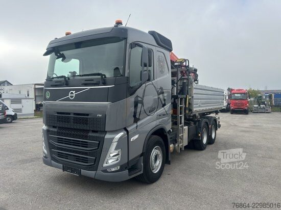 Kolmisivuinen kippiauto VOLVO FH 500 6X4 3-SEITEN KIPPER KRAN  MFCT HAMA KIPPER, PALFINGER PK 22000 RETARDER