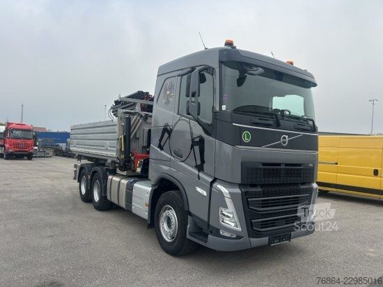 Kolmisivuinen kippiauto VOLVO FH 500 6X4 3-SEITEN KIPPER KRAN  MFCT HAMA KIPPER, PALFINGER PK 22000 RETARDER