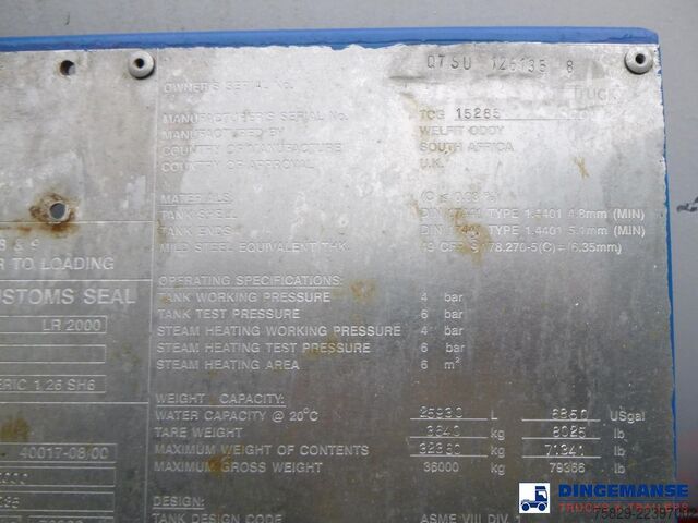 Tankcontainer Welfit Oddy Food tank container inox 25.9 m3 / 1 comp