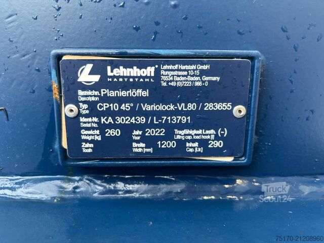 Ekskavatör kolu Lehnhoff Planierlöffel CP 10 / MS08 / 1.200 mm / NEU