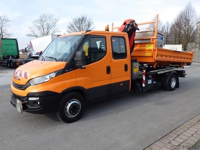 Furgón volquete trilateral IVECO 70 C 18 DoKa/Kipper/Palfinger Kran/Greifer/2xAHK