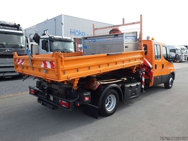 Furgón volquete trilateral IVECO 70 C 18 DoKa/Kipper/Palfinger Kran/Greifer/2xAHK