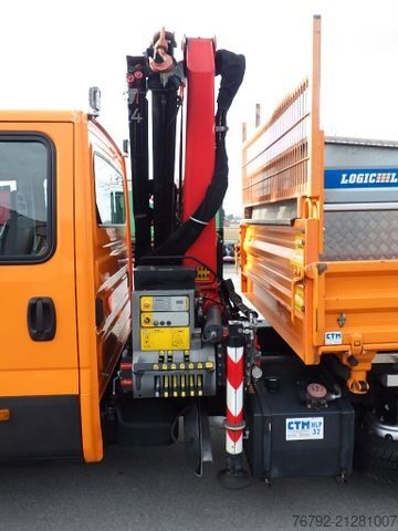 Furgón volquete trilateral IVECO 70 C 18 DoKa/Kipper/Palfinger Kran/Greifer/2xAHK