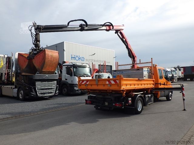 Furgón volquete trilateral IVECO 70 C 18 DoKa/Kipper/Palfinger Kran/Greifer/2xAHK