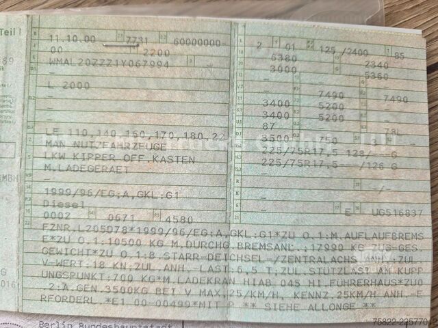 Háromirányú billenő teherautó MAN 8.174 / E3 / Kipper Kran Greifer / 2X AHK