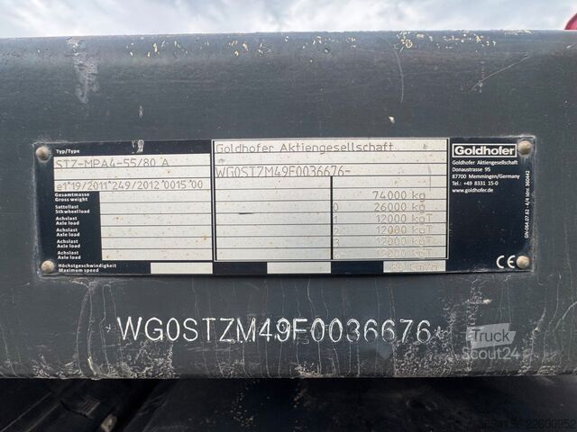 Alacsony rakfelületű félpótkocsi GOLDHOFER STZ-MPA-4-55/80 A 12 t Achsen 1500 mm  Sattelhöh