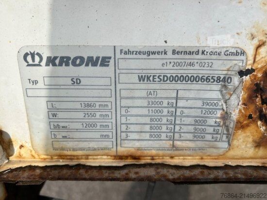 Öppen semitrailer med kapell KRONE SD TAUTLINER, EDSCHA-VERDECK, BPW-ACHSEN,