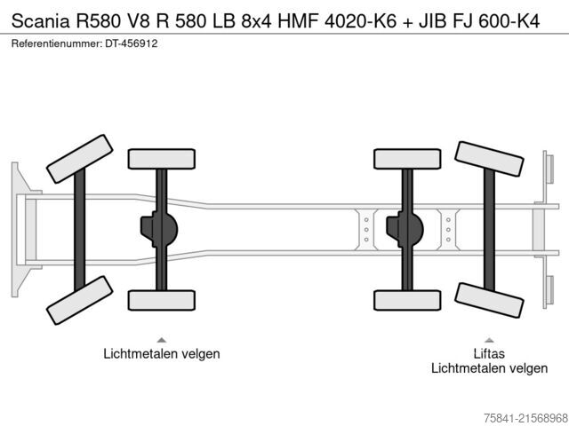 Kranbil Scania R580 V8 R 580 LB 8x4 HMF 4020-K6 + JIB FJ 600-K4