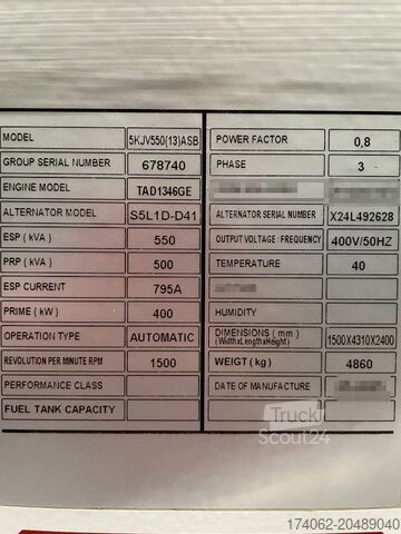 Agregado Volvo TAD1346GE - 550 kVA Generator - DPX-18882