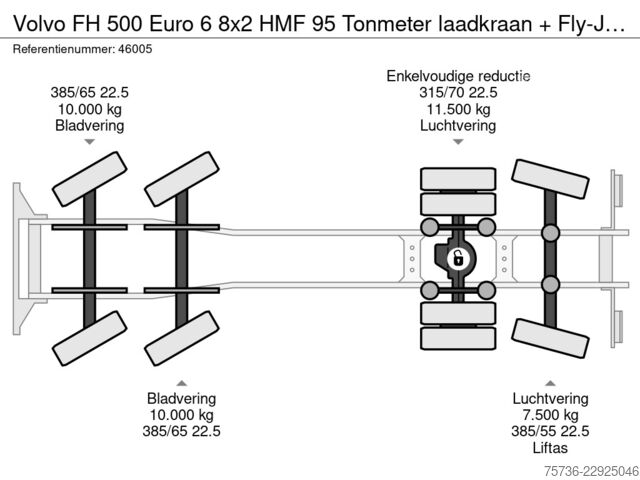 Nosturiauto Volvo FH 500 Euro 6 8x2 HMF 95 Tonmeter laadkraan + F...