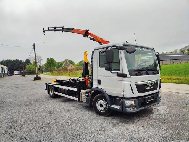 Système de bras à crochet MAN TGL 12.250 City-Abroller Container + Palfinger ...