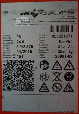аккумулятор для погрузчика AIM 24 Volt 3 PzS 375 Ah