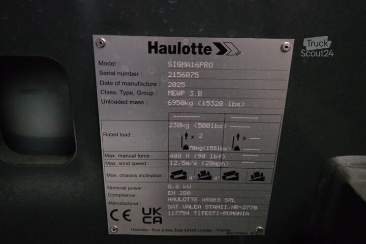 Plate-forme de travail télescopique articulée Haulotte SIGMA 16PRO NEW / UNUSED, Valid Inspection, *Guara