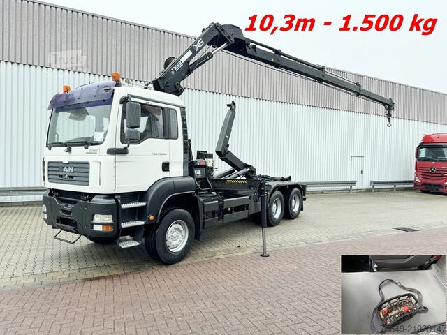 Camion benne à bras amovible MAN TGA 33.350 6X4 BB TGA 33.350 6X4 BB mit Kran Hiab 166 E-3 HiDuo, Funk
