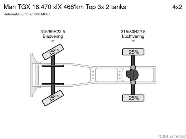 Standaard trekker Man TGX 18.470 xlX 468'km Top 3x 2 tanks