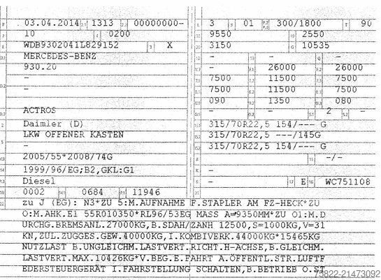 Vrachtauto met open laadbak MERCEDES-BENZ Actros 2541 / lenk+lift / ADR / German