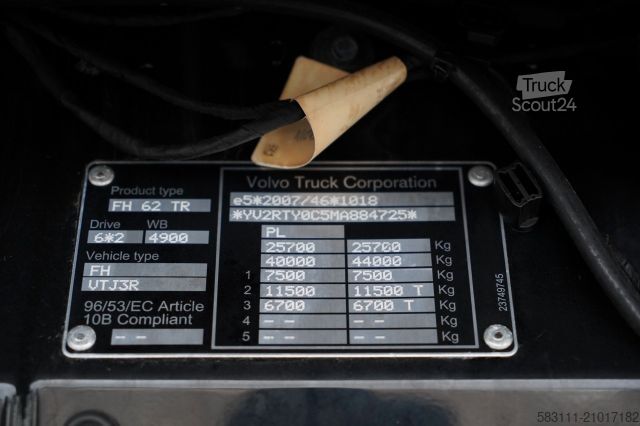 Camion jumbo VOLVO FH 460 / 6x2 / FIRANKA- 7,7 m / DACH PODNOSZONY