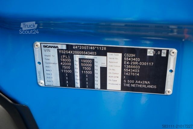 Standaard trekker SCANIA S 500 / RETARDER / I-PARK COOL / ALUFELGI