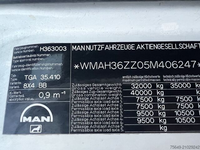Mobil betongblandningsanläggning MAN TGA 35.410 8x4 BB TGA 35.410 8x4 BB, Betonmischer Karrena 10m³