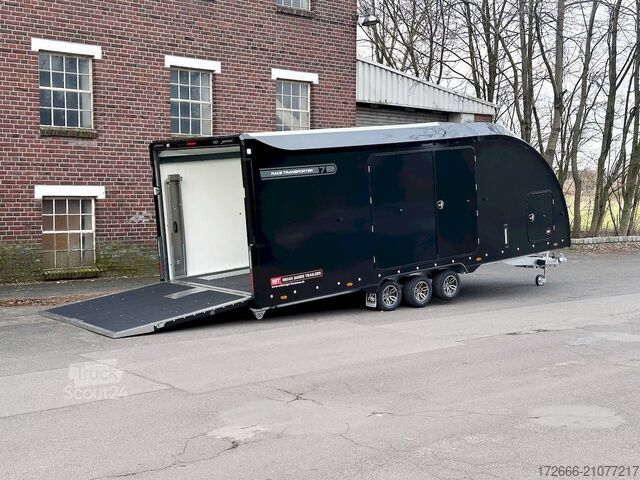 Automobilių gabenimo furgonas Brian James Trailers RACE TRANSPORTER 7 | 397-6023-35-3-10-B | TRIDEM | ZUSATZRAMPEN 600X235X199CM 3500KG GESCHLOSSENER AUTOTRAILER | SCHWARZ