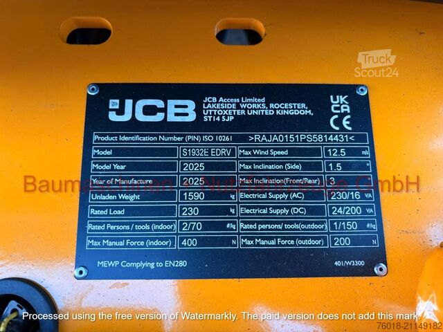 Makaslı kaldırma JCB S 1932 E -werkneu-
