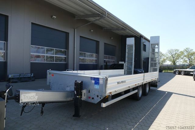 Släpvagn med arbetsplattform MÜLLER-MITTELTAL 19 to luftgef. Tandemtieflader mit 3 mtr Rampen