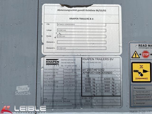 Walking floor semitrailer KNAPEN KT 01*Schubboden*Cargo Floor*Liftachse*89m³*BPW*