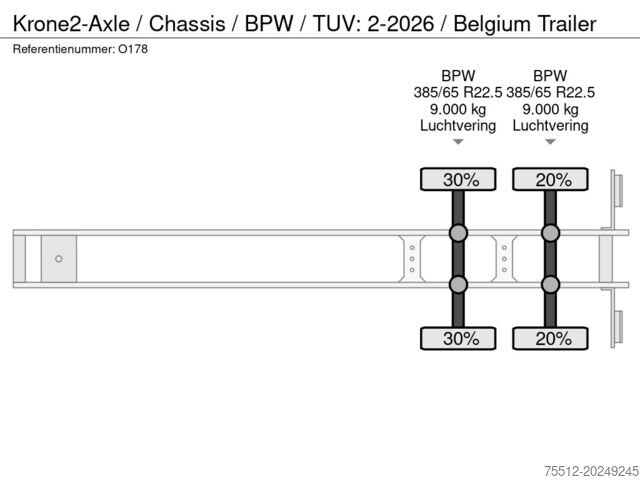 Transport de conteneurs Krone 2-Axle / Chassis / BPW / TUV: 2-2026 / Belgium ...