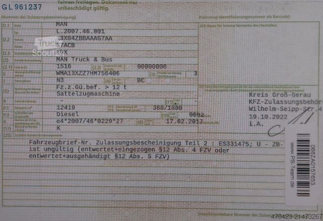 Volume tractor unit MAN TGX 18.500 FSA LLS-U*HubSPla*Luft/Luft*