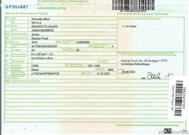 Standaard trekker MERCEDES-BENZ Actros 1848 LS 4x2*Blatt/Luft