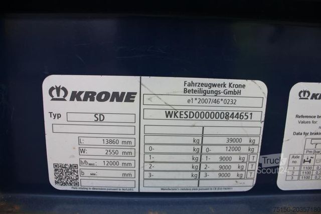 Открытый полуприцеп с тентом KRONE SD - Tautliner - Rungen - LIFT - Nr.: 651
