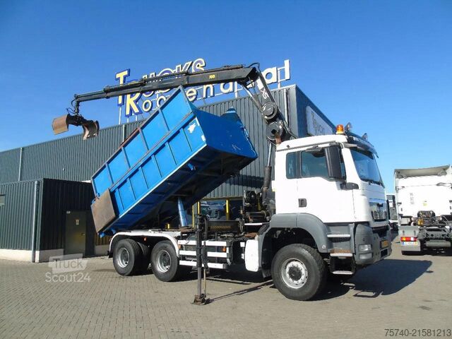3-zijdenkipper MAN TGX + 6x6 + HIAB 166 E3 HIPRO + 3SIDE TIPPER