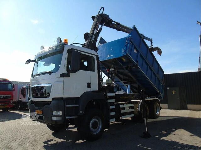 3-zijdenkipper MAN TGX + 6x6 + HIAB 166 E3 HIPRO + 3SIDE TIPPER