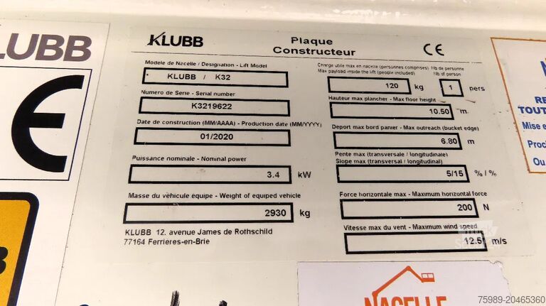 Подъемная платформа Renault Master 10,5 m,3 SEATS, KLUBB, 3500 kg, euro6