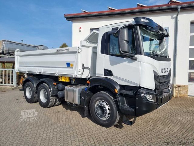 Three-sided tipper truck IVECO AD300X48Z HR OFF 6x4 Meiller-Kipper + Bordmatik