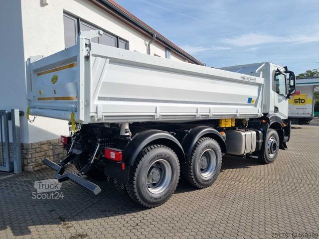 Three-sided tipper truck IVECO AD300X48Z HR OFF 6x4 Meiller-Kipper + Bordmatik
