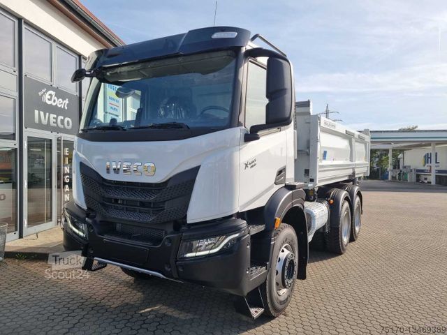 Three-sided tipper truck IVECO AD300X48Z HR OFF 6x4 Meiller-Kipper + Bordmatik