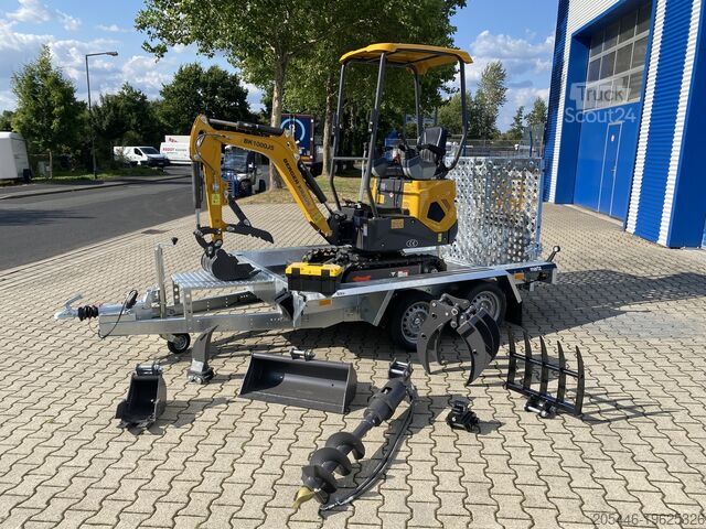 Miniescavatore con caricatore basso + pacchetto accessori Berger Kraus BK1000JS mit Schwenkarm *HERBSTAKTION*