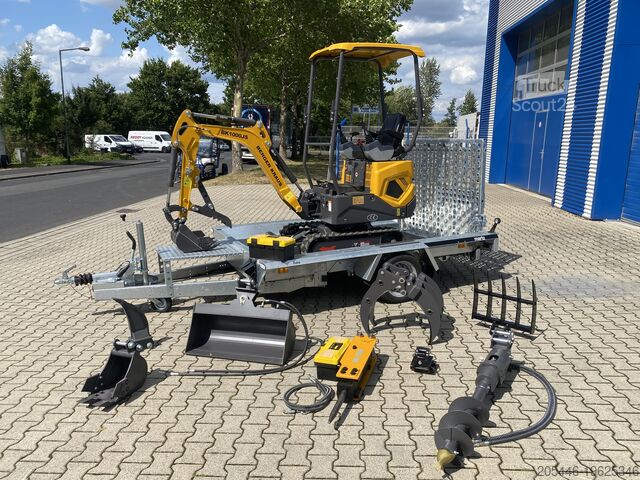 Miniescavatore con caricatore basso + pacchetto accessori Berger Kraus BK1000JS mit Schwenkarm *HERBSTAKTION*