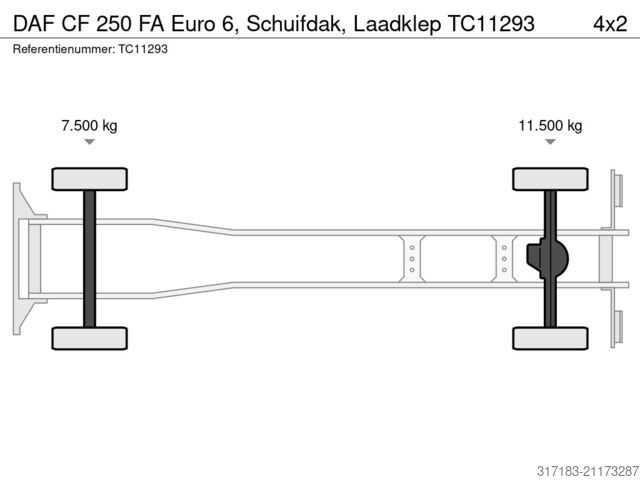 Lona corredera DAF CF 250 FA Euro 6, Schuifdak, Laadklep