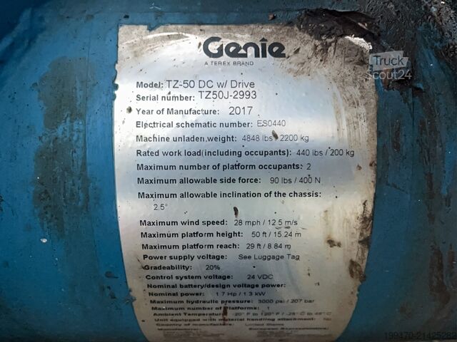 Pótkocsira szerelhető gémesemelő Genie TZ-50 DC w/ Drive 17.09 m