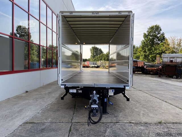 Przyczepa skrzyniowa Möslein TK0105D-L Weiß  Tandem Koffer, Ladebordwand 1,5 t + DurchladbarNeufahrzeug --