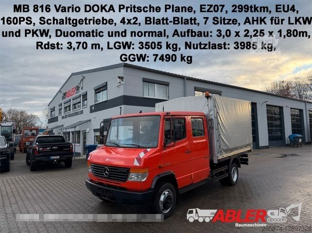 Dodávka s plachtovou bočnicou MERCEDES-BENZ 816 D Vario DOKA Pritsche Plane 2x AHK