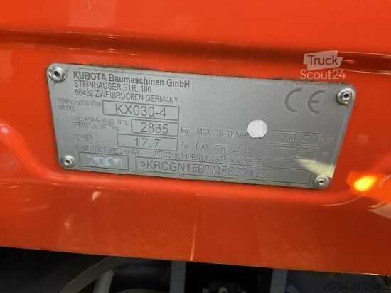 Mobile excavator KUBOTA KX030-4 MINIBAGGER NUR 52,5 BH, TOP-ZUSTAND !
