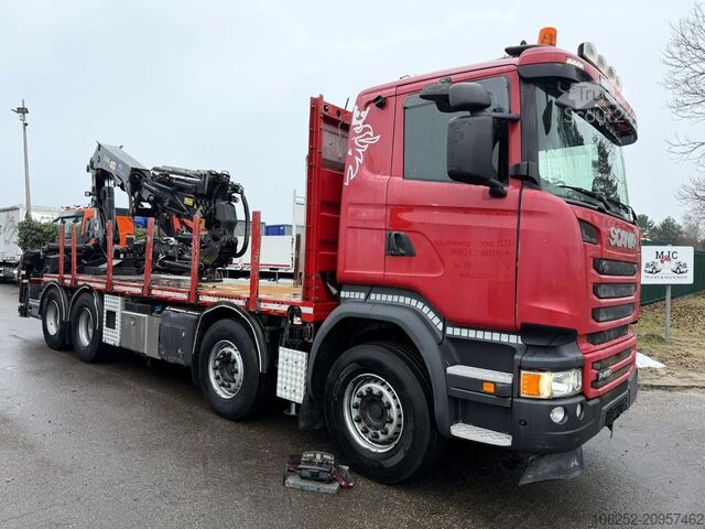 Plateforme de chargement ouverte Scania R490 8x4 PRITSCHE + KRAN HIAB 377 E-4 HIPRO + J...
