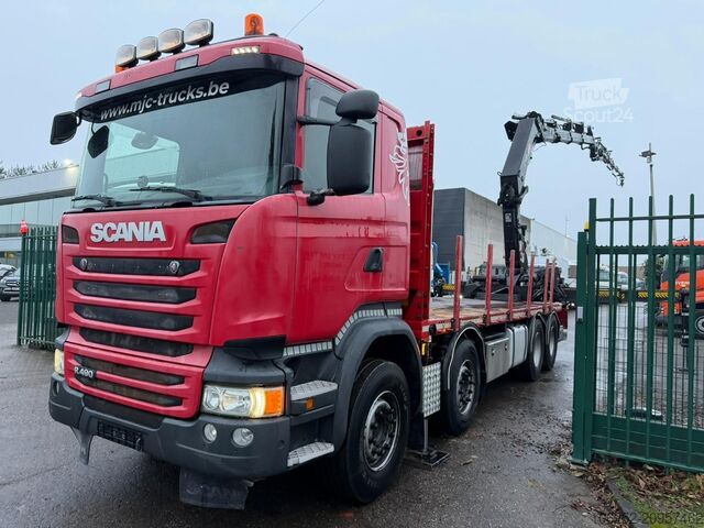 Plateforme de chargement ouverte Scania R490 8x4 PRITSCHE + KRAN HIAB 377 E-4 HIPRO + J...