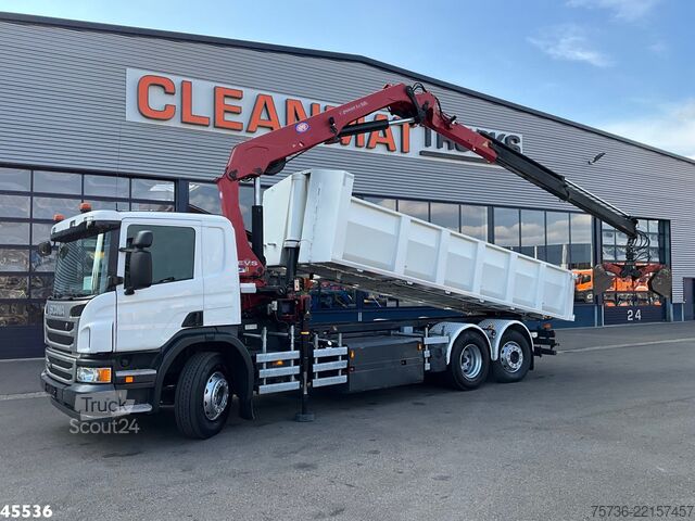 Camion-benne avec grue Scania P 340 Euro 6 CNG HMF 25 Tonmeter laadkraan
